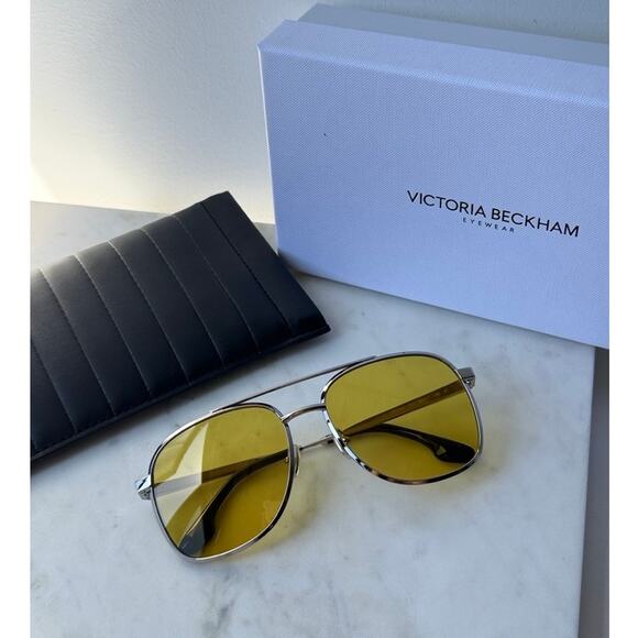 NEW Victoria Beckham VB233S Yellow Lens Aviator - Picture 1 of 5